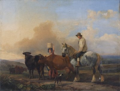 Landscape with Figures and Cattle by B. Wall